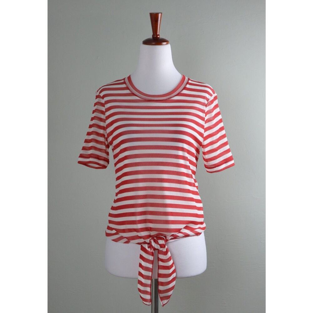 PETIT POIS By Viviana G $108 Mesh Stretch Striped Front Tie Bow Top Size XS